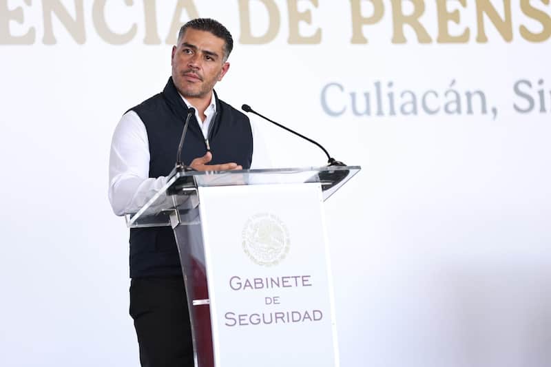 Omar García Harfuch, secretario de Seguridad. El secretario de Seguridad, Omar García Harfuch, en una conferencia de prensa del Gabinete de Seguridad desde Culiacán, Sinaloa