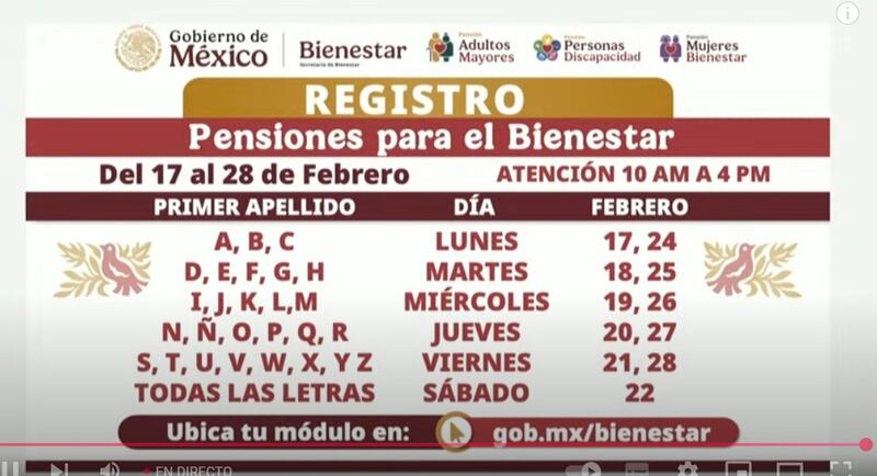 Calendario Pensión Bienestar