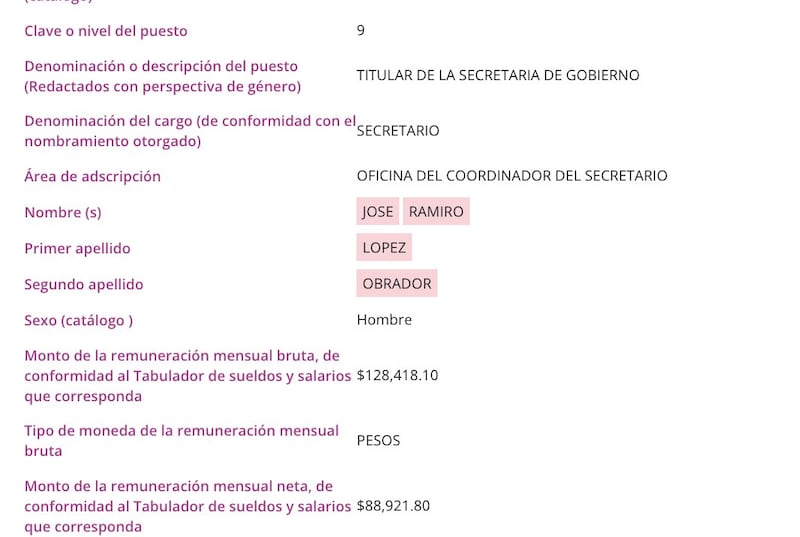 Sueldo José Ramiro López Obrador