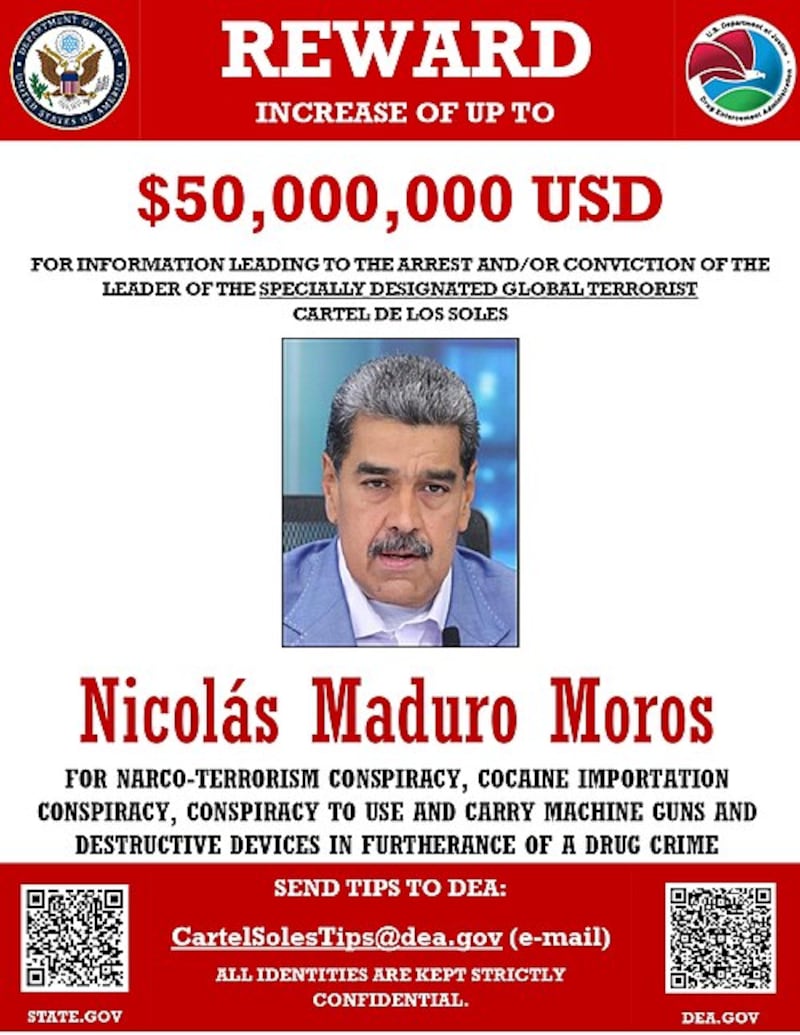 Recompensa de EUA por detención de Nicolás Maduro