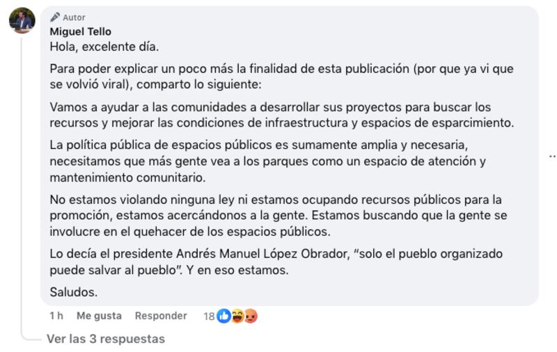 Miguel Tello justifica medida de likes