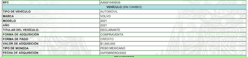 Declaración patrimonial Noroña