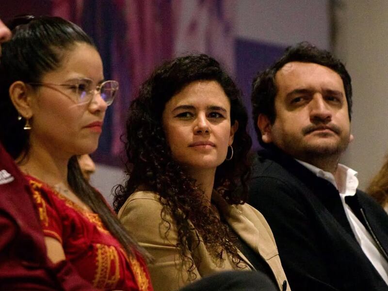 La dirigencia de Morena encabezada por Luisa Alcalde y Andy López Obrador. Luisa Alcalde y Andy López Obrador