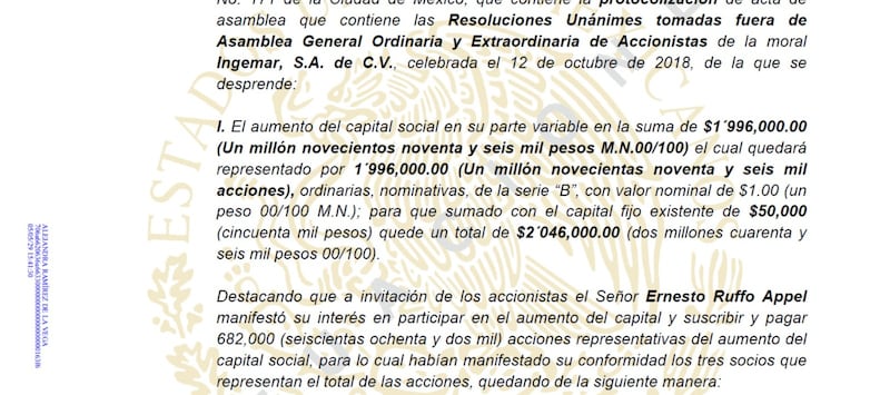 Convenio de acciones de Ernesto Ruffo a Ingemar