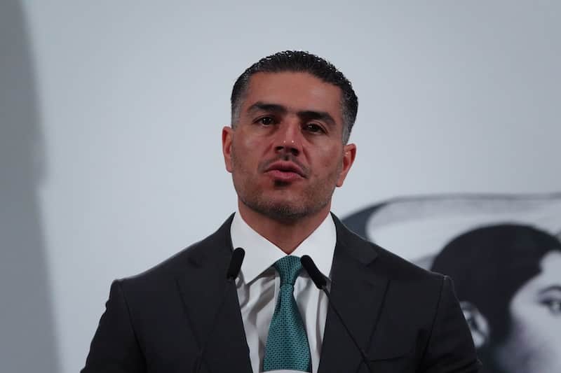 Omar García Harfuch, secretario de Seguridad Pública y Protección Ciudadana. Omar García Harfuch en la mañanera desde Palacio Nacional.