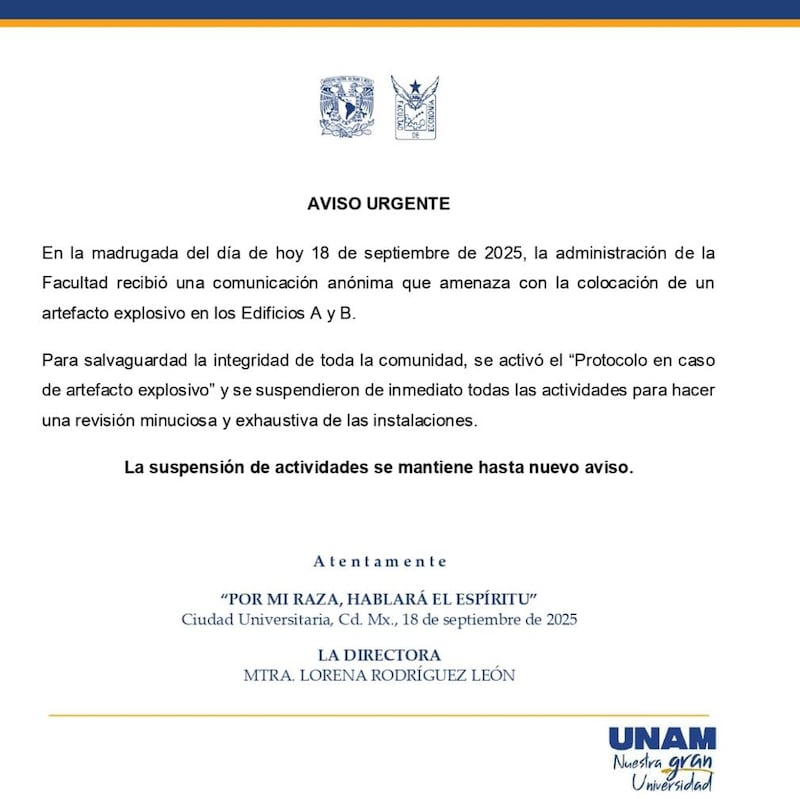 Comunicado de la UNAM