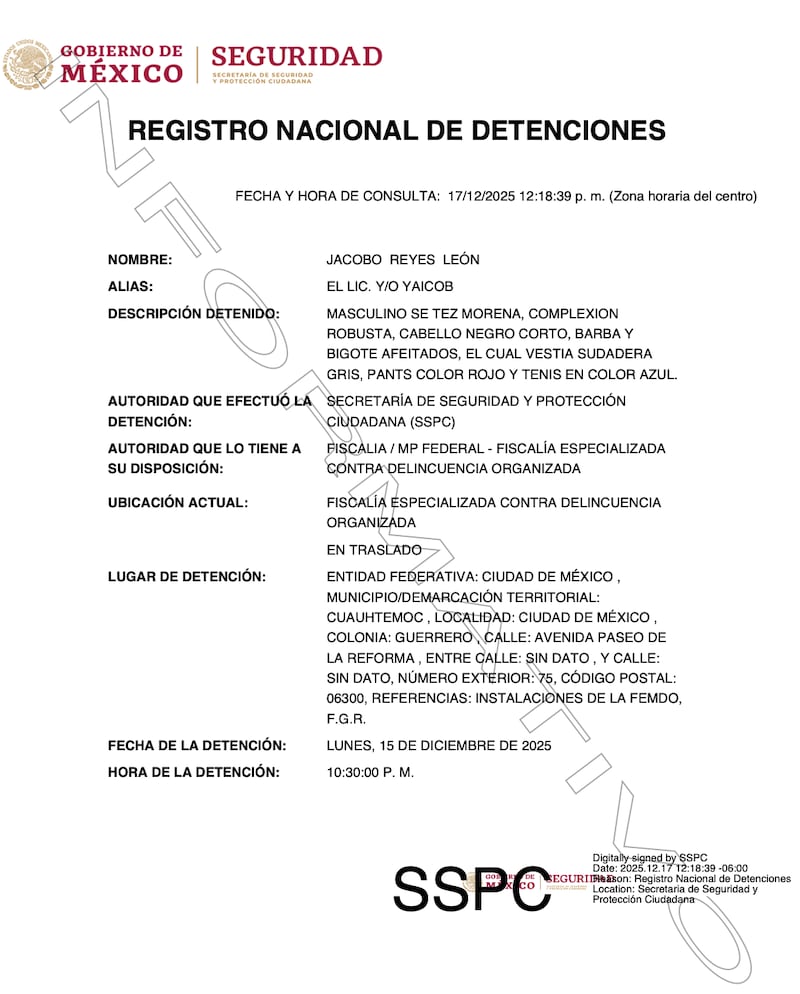 Ficha Técnica sobre la detención de "El Yaicob" RND Ficha Técnica sobre la detención de "El Yaicob" RND