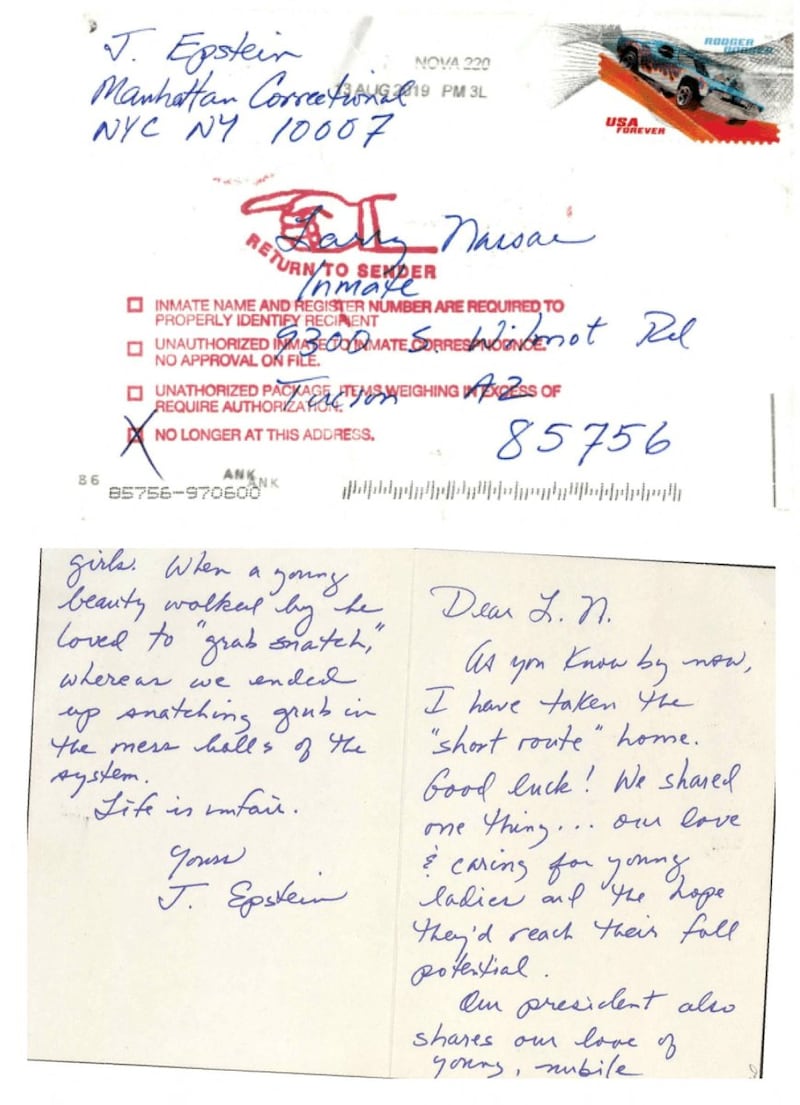 Carta Jeffrey Epstein a Larry Nassar