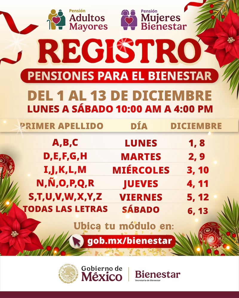 Calendario Pensiones del Bienestar