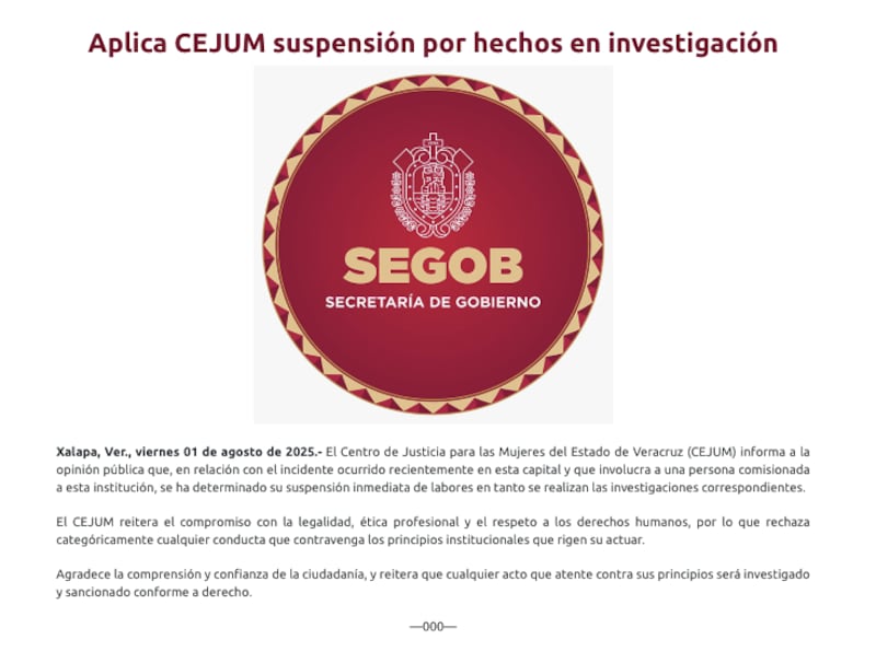 Comunicado del Centro de Justicia para las Mujeres de Veracruz