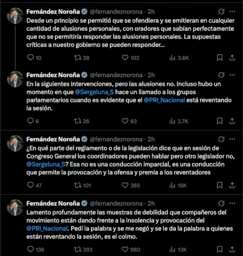 Tuits de Noroña contra Sergio Gutiérrez Luna