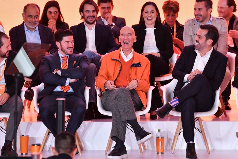 Samuel García, gobernador de Nuevo León; Dante Delgado, dirigente saliente de Movimiento Ciudadano, y Jorge Álvarez Máynez, nuevo dirigente de Movimiento Ciudadano MC dirigencia