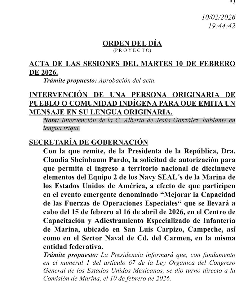 Solicitud formal enviada por el ejecutivo al pleno del senado.