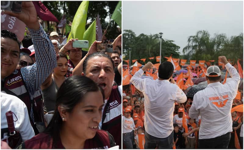 Morena y Movimiento Ciudadano mantienen una carrera pareja rumbo a las elecciones por el municipio de Campeche en las elecciones de 2027. Imágenes de los seguidores de Morena y Movimiento Ciudadano