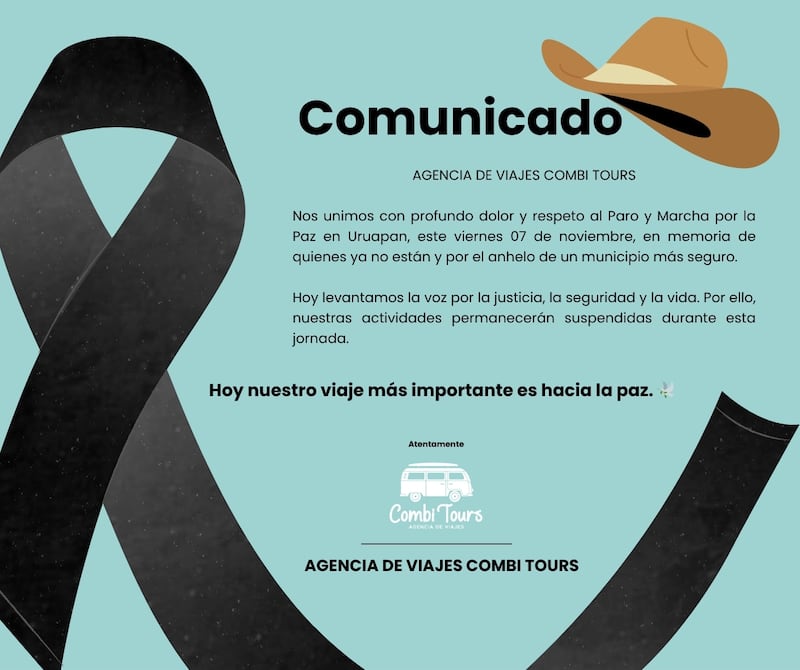 Comerciantes, empresarios y ciudadanos de Uruapan detendrán actividades para exigir justicia y seguridad tras el crimen del alcalde Carlos Manzo. Paro y Marcha por la Paz