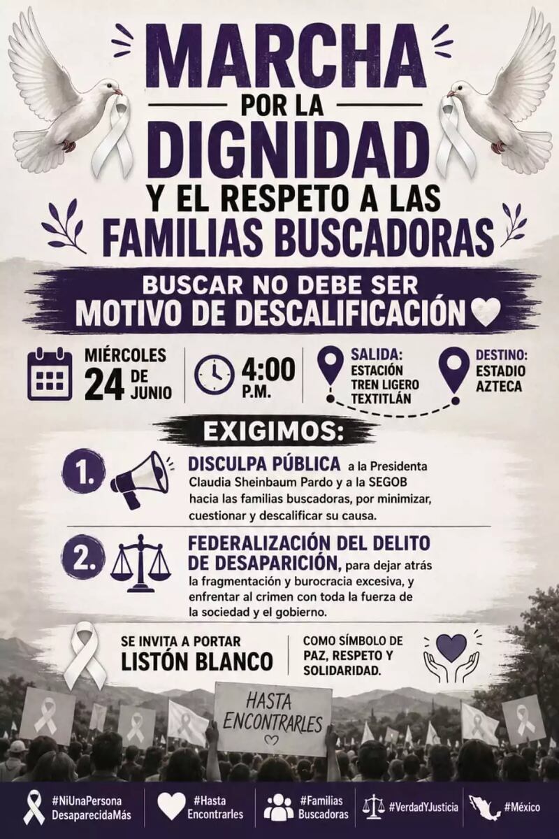 Las madres buscadoras convocan a una marcha rumbo al estadio Azteca. Marcha por la dignidad de las madres buscadoras