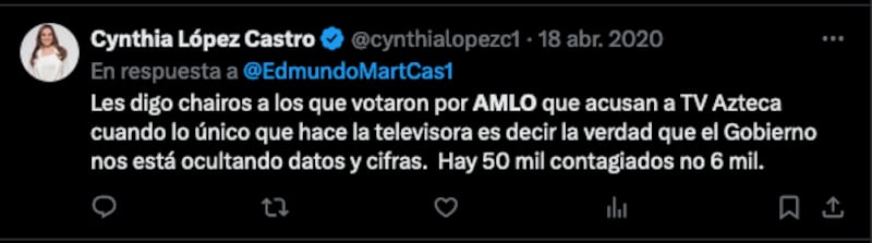 Cinthya López Castro contra los 'chairos' y AMLO