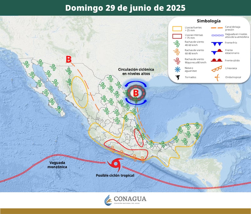 Pronóstico de lluvias domingo 28 de junio 2025