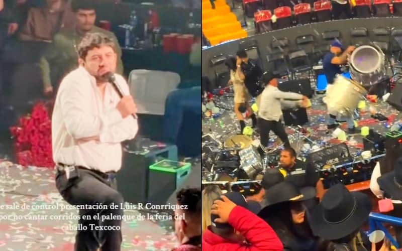 Luis R Conriquez se negó a cantar narcorridos, lo que causó el enojo del público Destrozos en el palenque de Texcoco