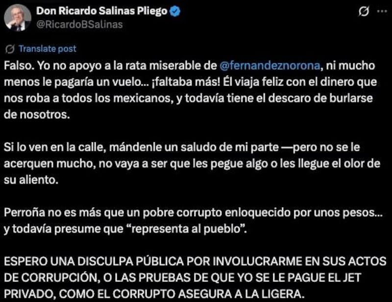 Tuit RSP a Noroña