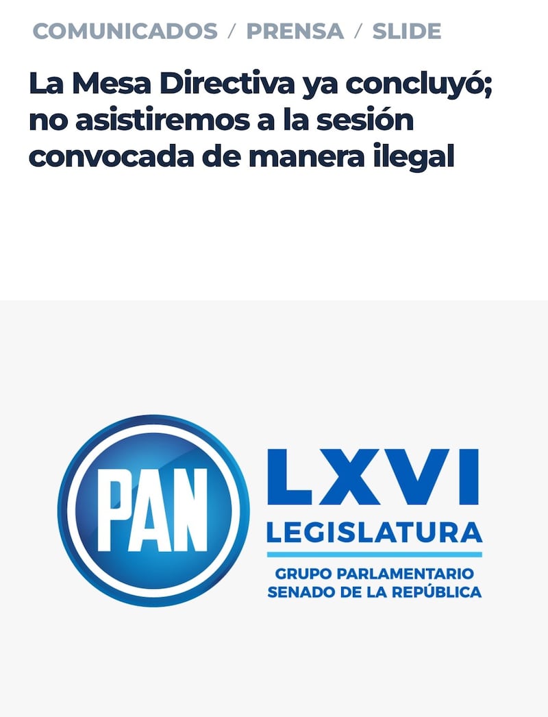 PAN carta sobre Sesión Extraordinaria