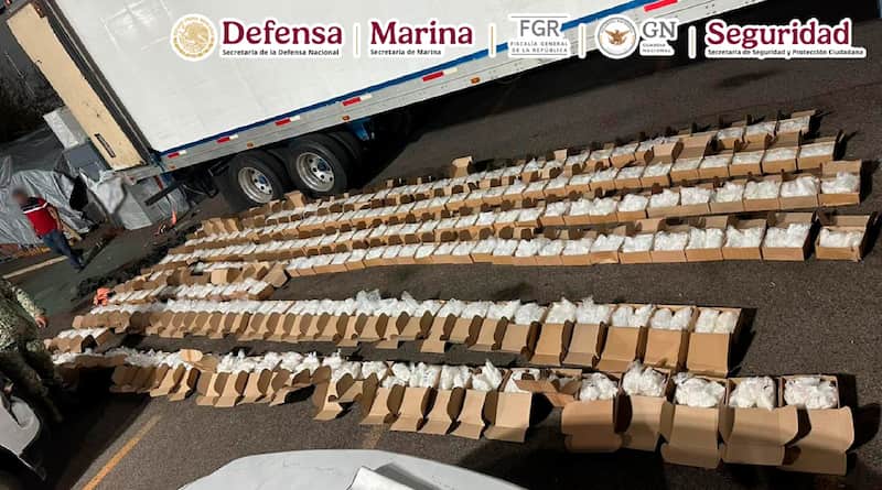 Elementos del Gabinete de Seguridad detuvieron a un hombre que transportaba más de media tonelada de metanfetamina en un camión en La Paz, BCS Elementos del Gabinete de Seguridad detuvieron a un hombre que transportaba más de media tonelada de metanfetamina en un camión en La Paz, BCS