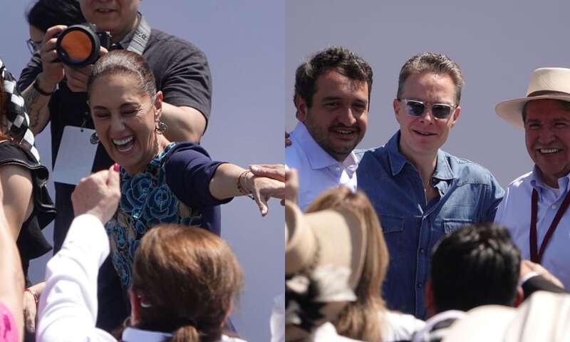 La presidenta Claudia Sheinbaum brindó un mensaje en el Zócalo de la CDMX donde se vivió un "incómodo" momento entre morenistas. Claudia Sheinbaum, Andy López Beltrán, Manuel Velasco y Ricardo Monreal.